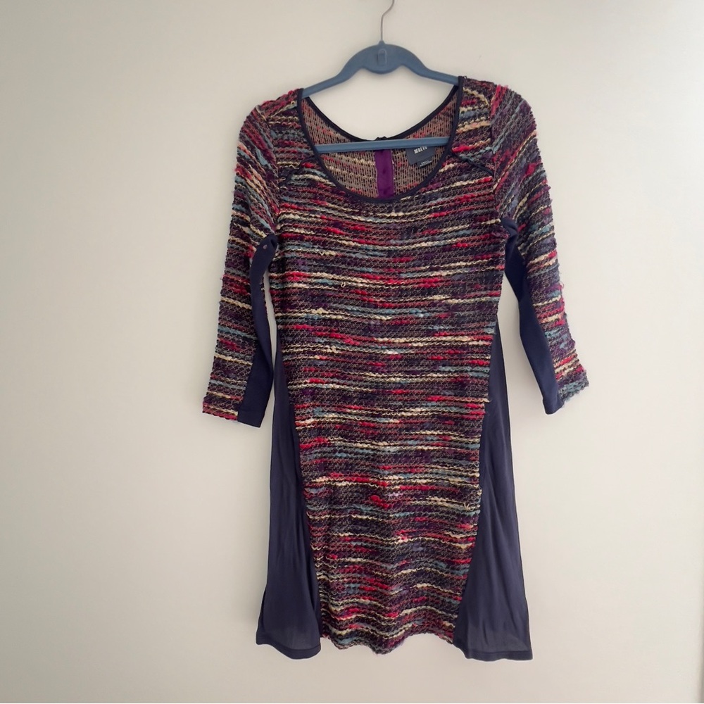 Anthropologie Maeve Chunky Multicolored Boucle Knit and Navy Dress- Sz Small